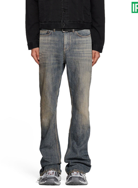 IREX*23fall bootcut褪色纱线 做旧水洗蓝色牛仔裤男微喇修身长裤