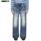 1of1手缝针中度毛羽蓝猫须洗水宽松牛仔裤 反围剿牛王 微喇长裤