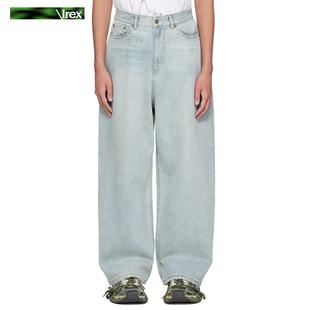 男女做旧浅蓝色直筒宽松长裤 baggy拖地阔腿牛仔裤 井柏然同款 IREX