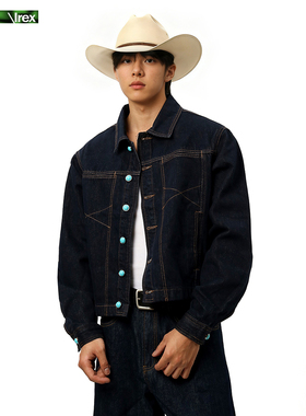 IREX 丹宁色原牛廓形宽肩短款牛仔夹克正肩定制仿绿松石复古外套