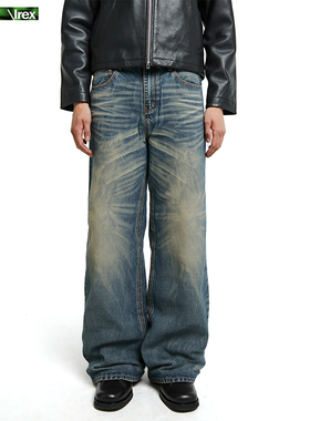 IREX 猫须纹冈山牛王 怀旧蓝内华达水洗牛仔裤男宽松直筒版型长裤