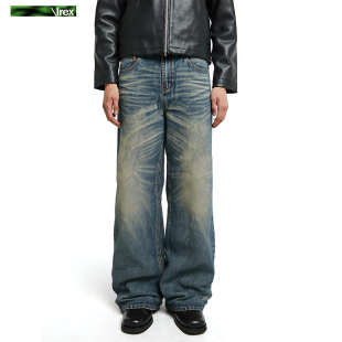 IREX 猫须纹冈山牛王 怀旧蓝内华达水洗牛仔裤男宽松直筒版型长裤