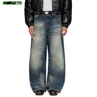 复古宽松垂感显瘦Baggy阔腿长裤 男女美式 水洗泼墨弯刀牛仔裤 IREX