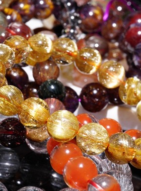 天然粉水晶紫黄水晶碧玺海蓝宝超七水晶情侣轻奢手串饰品