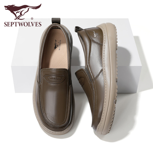 通勤开车休闲皮鞋 七匹狼男鞋 增高轻柔真皮软底爸爸鞋 秋季 新款