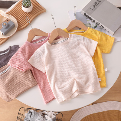新品夏季儿童圆领时尚针织T恤女童透气镂空洋气上衣女宝休闲短袖