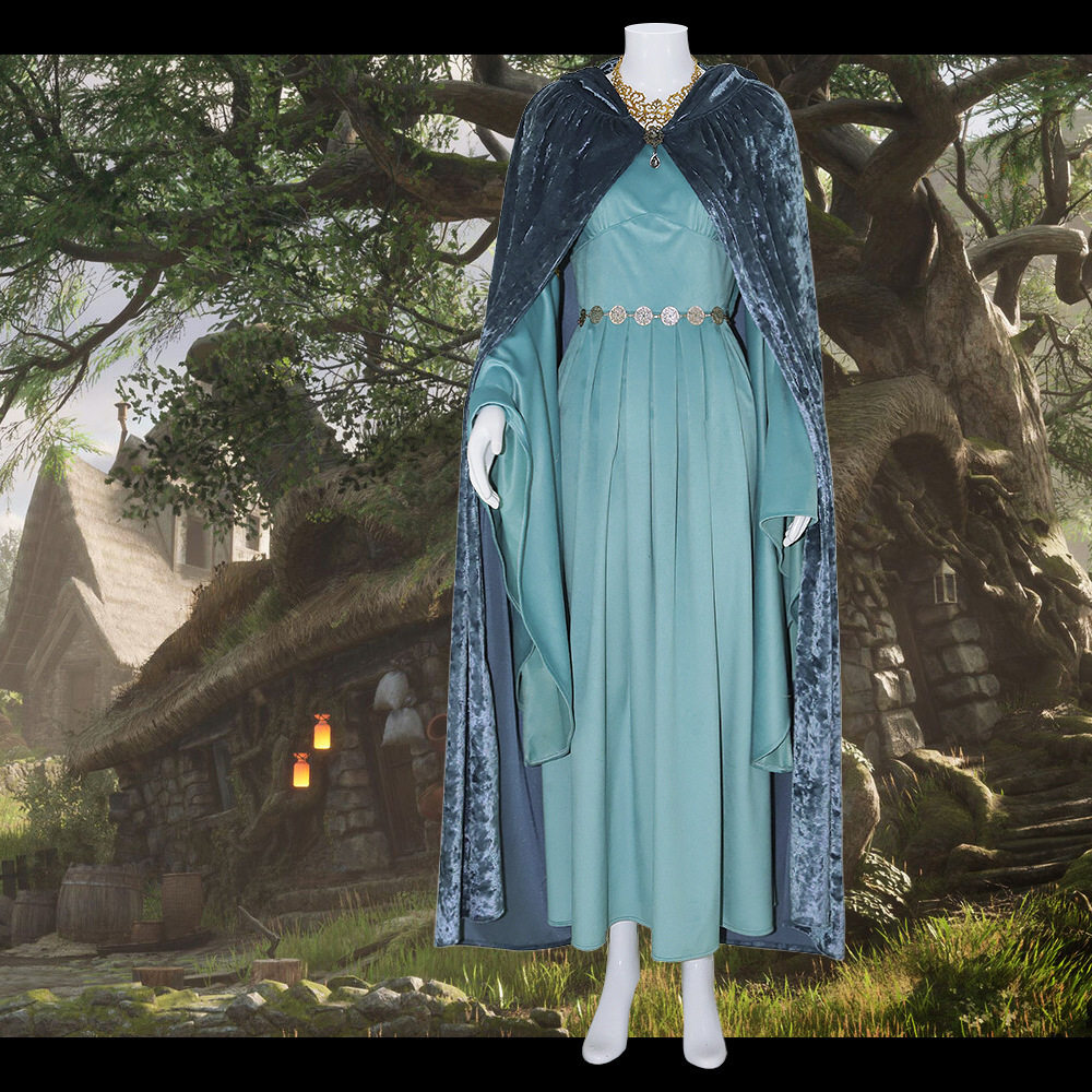 魔戒指环王 蓝色连衣裙女王套装公主服装 COS 淡蓝精灵