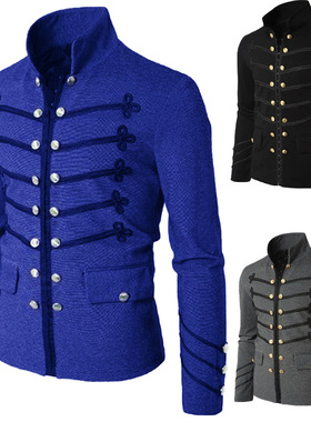 2022wish亚马逊eBay外贸绣花双排扣子纯色男款夹克开衫演出服