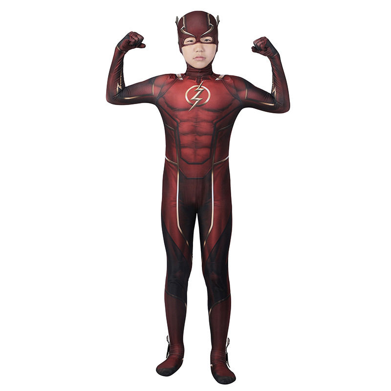 不义联盟2闪电侠儿童紧身衣小孩连体衣The Flashj紧身衣cos