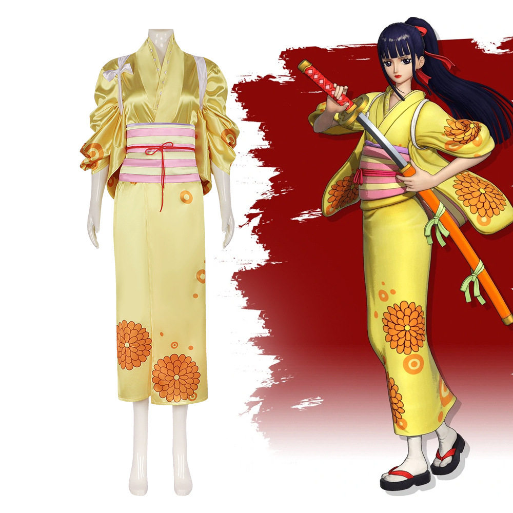 海贼王cos服菊之丞黄颜色菊花振袖cosplay和服浴衣女装角色扮演服