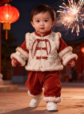 周岁男宝宝礼服2026新款男女童中国风拜年服套装冬季新年加厚唐装