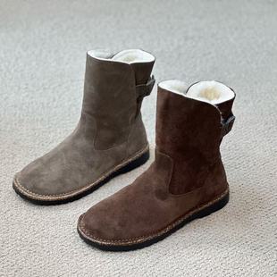 冬 舒适短筒真羊毛保暖棉鞋 新款 勃肯雪地靴羊毛靴加绒博肯短靴时尚