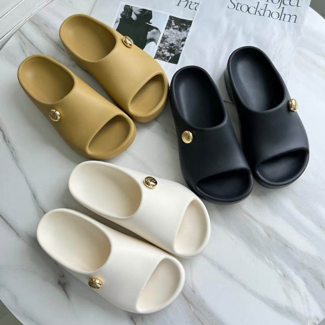 2025新款厚底金属扣一字拖鞋女外穿超轻露趾平底沙滩凉拖鞋,女鞋,一字拖,淘宝优惠券,粉丝福利购,淘宝优惠卷