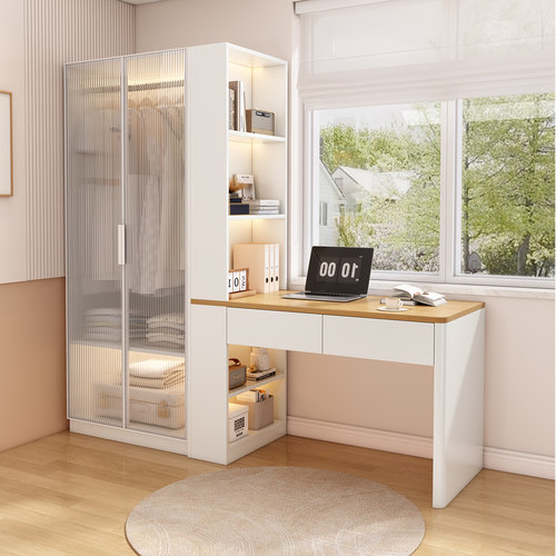 实木书桌书架组合一体电脑桌