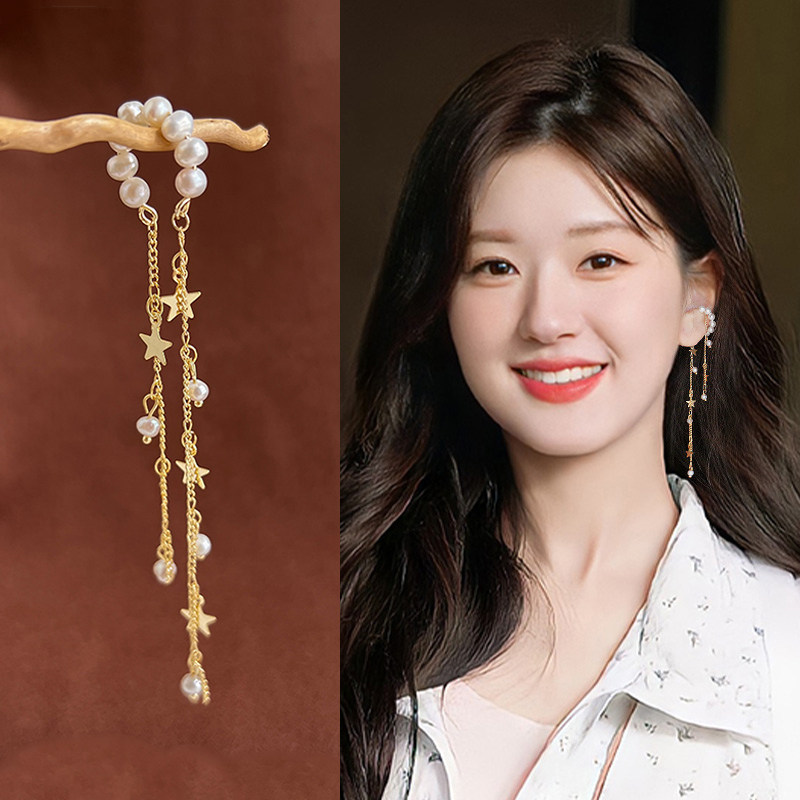 金色星星流苏耳夹无耳洞女图片