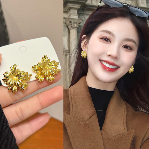 金色花朵耳环女2026新款