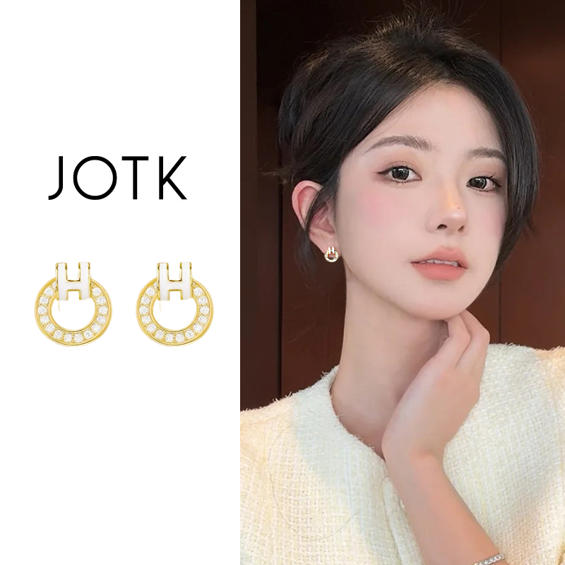 金色圆圈字母H耳钉女2025