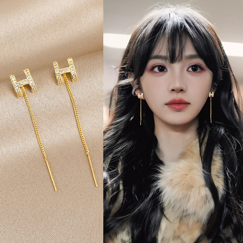 高级感金色字母H耳环女