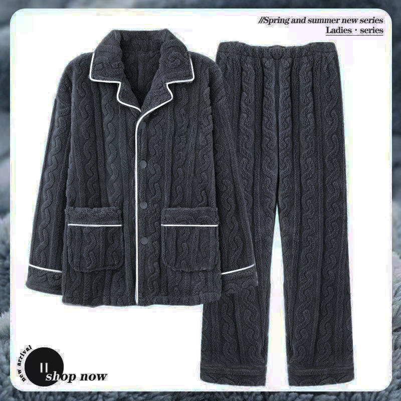 北极绒珊瑚绒睡衣男士秋冬季加绒加厚保暖法兰绒2023新款男款家居