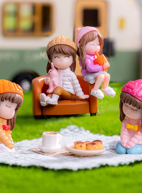 微景观可爱女孩摆件创意手工DIY汽车装饰卧室桌面摆设PVC卡通小人