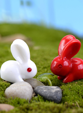 苔藓微景观园艺树脂红白兔公仔创意动物小摆件微观摄影装饰小道具