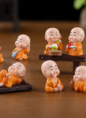 微景观多肉盆栽装饰可爱树脂小和尚摆件桌面装饰汽车摆设蛋糕摆设