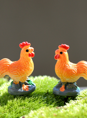 微景观多肉手工装饰创意小鸡摆件桌面桔色树脂公鸡卡通小动物装饰