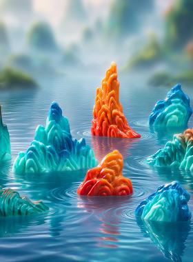 树脂彩色假石头微景观假山石头摆件创意家居手工桌面多肉花盆摆设