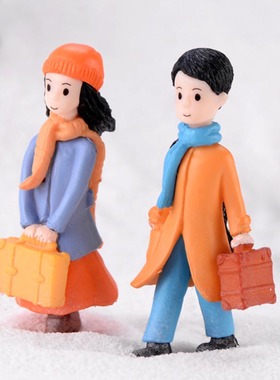 微景观花盆装饰小人可爱向左向右旅行男孩女孩摄影造景蛋糕小饰品