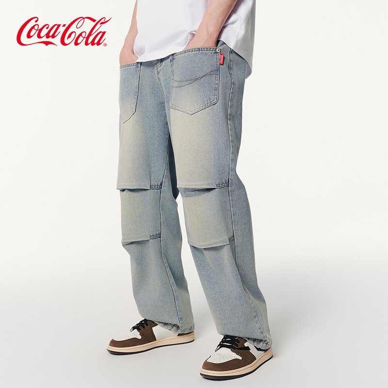 Coca-Cola可口可乐打褶牛仔裤
