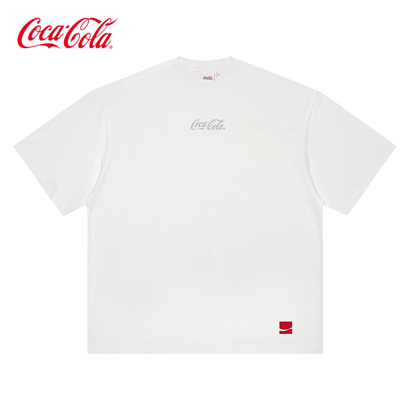 Coca-Cola/可口可乐美式复古印花休闲圆领短袖T恤白色男女同款