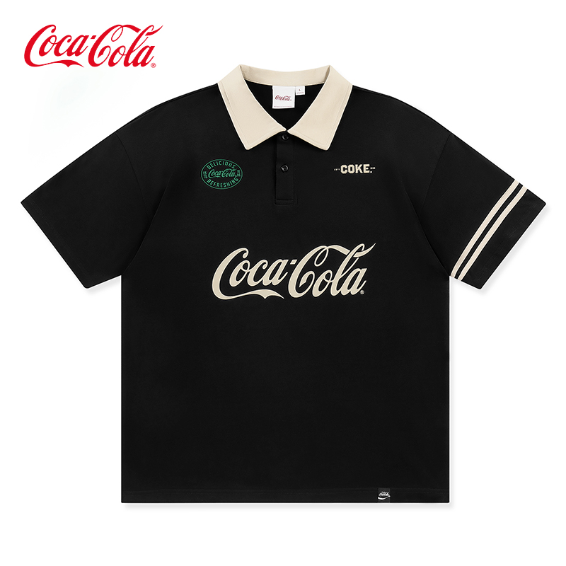 Coca-Cola/可口可乐  短袖polo衫男夏季撞色宽松翻领痞帅t恤衣服