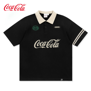 Cola 可口可乐 短袖 撞色宽松翻领痞帅t恤衣服 Coca polo衫 男夏季