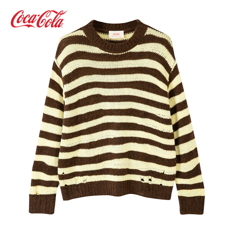 【商场同款】Coca-Cola可口可乐 马海毛条纹拼接撞色针织衫