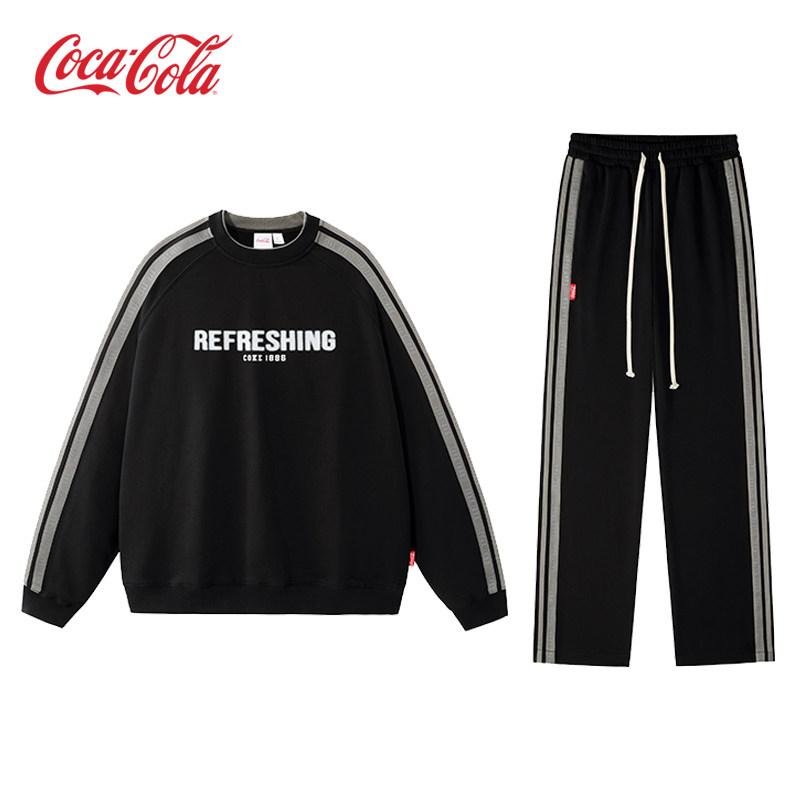 Coca－Cola/可口可乐休闲宽松运动裤子波点印花插肩圆领卫衣套装