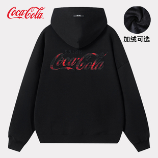 Cola 男女同款 可口可乐 重磅落肩连帽卫衣 格子条纹渐变美式 Coca