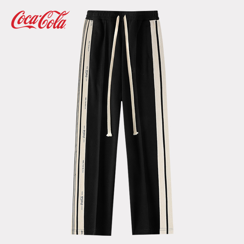 Coca-Cola/可口可乐 美式不对称条纹长裤男女秋季休闲卫裤运动裤