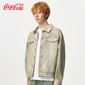 Coca-Cola/可口可乐 复古做旧美式高街痞帅工装短款牛仔外套男