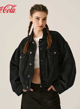 【商场同款】Coca-Cola/可口可乐 美式复古水洗做旧短款牛仔外套