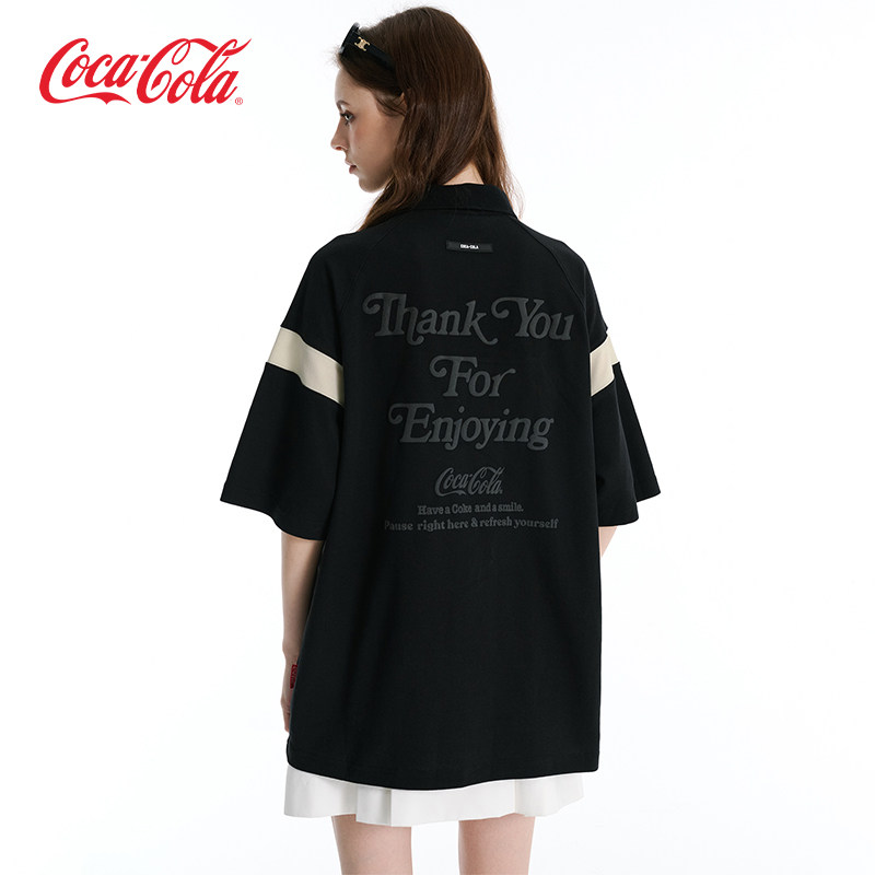 Coca-Cola可口可乐冰感珠地条纹拼接美式翻领短袖Polo衫 男女同款,女装/女士精品,POLO衫,淘宝优惠券,粉丝福利购,淘宝优惠卷