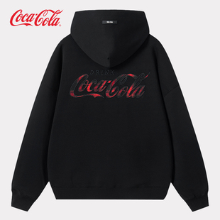男女同款 Coca 重磅落肩連帽衛衣 格子條紋漸變美式 Cola 可口可樂