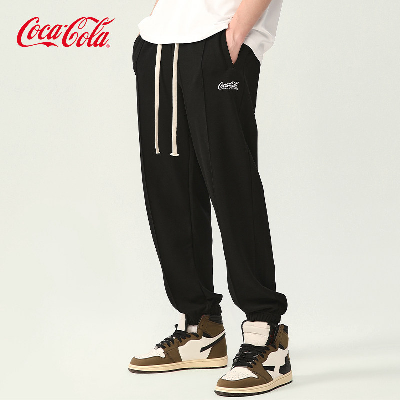 Coca-Cola/可口可乐休闲裤男女春秋款黑色刺绣卫裤束脚裤运动裤
