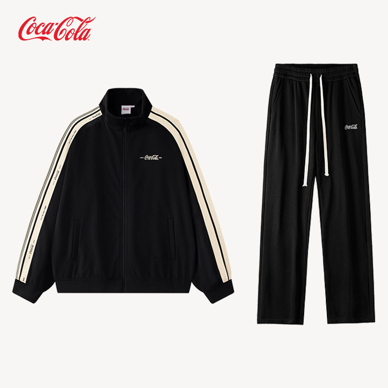Coca-Cola/可口可乐休闲运动套装一套织带开衫卫衣外套直筒