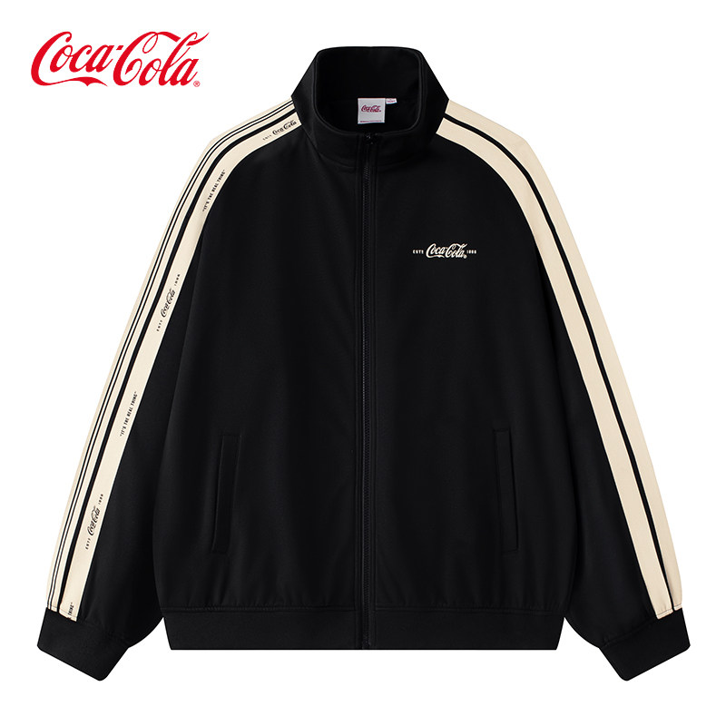Coca-Cola/可口可乐开衫卫衣男秋冬新款立领条纹潮牌宽松休闲外套