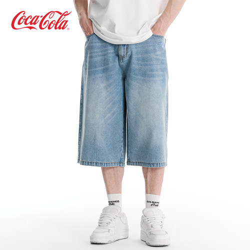 可口可乐复古水洗直筒牛仔短裤