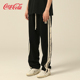 可口可乐 Cola 条纹拼接休闲垂感宽松直筒裤 Coca 男女同款 运动裤