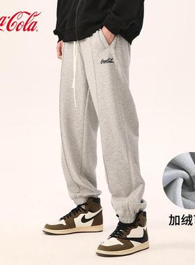 Coca-Cola/可口可乐休闲裤男女秋冬款灰色裤子卫裤束脚裤运动裤