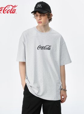 Coca-Cola/可口可乐 基础经典字母发泡印花灰色短袖T恤 男女同款