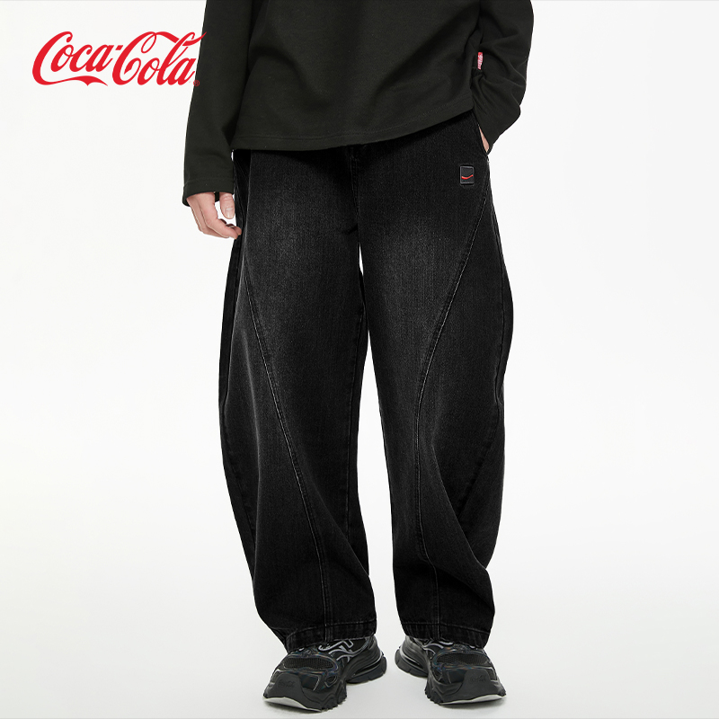 可口可乐水洗美式弯刀裤牛仔裤