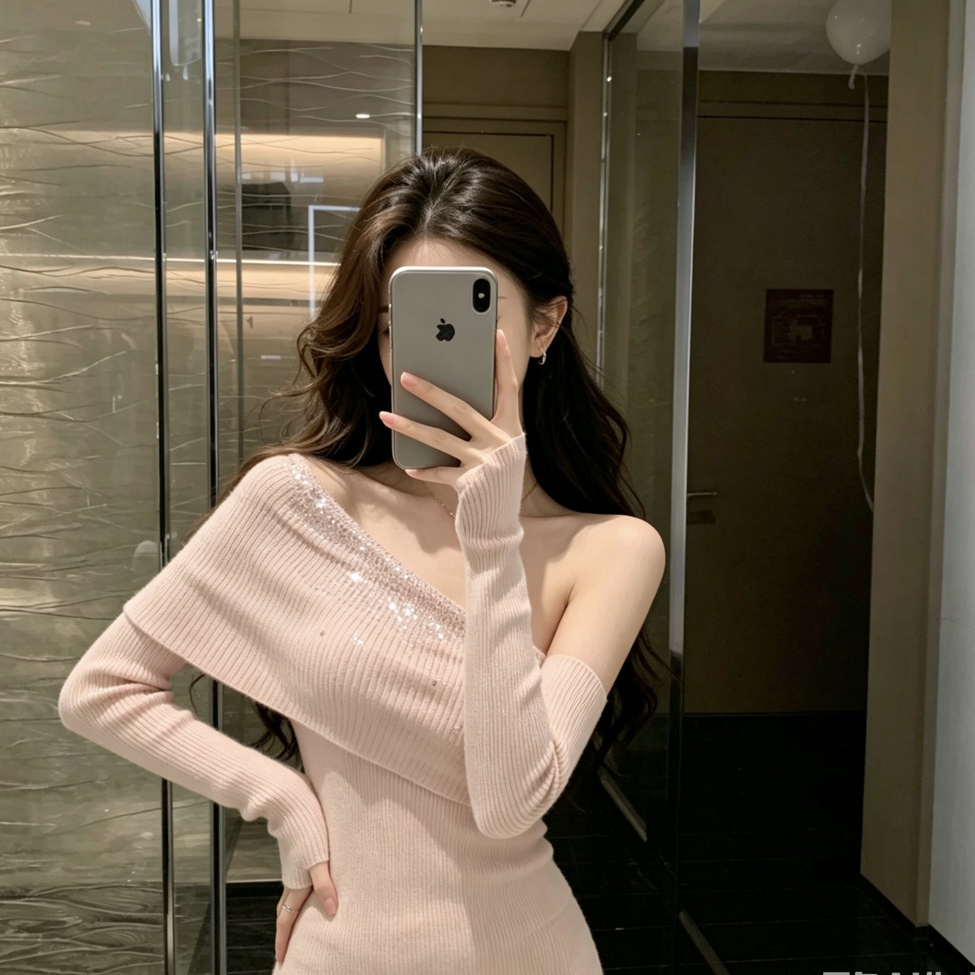 JAYKY YANG繁星斜肩烫钻针织上衣女纯欲镶钻亲肤修身显瘦毛衫图片